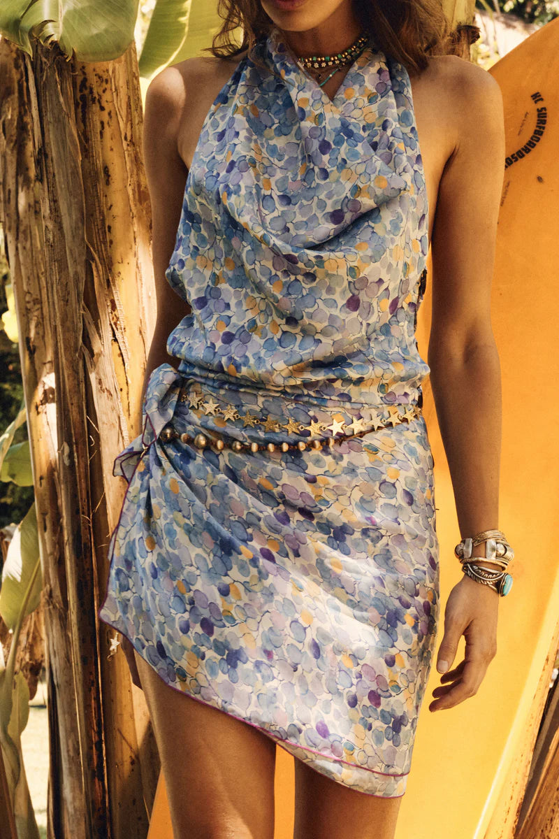 Cherry Blossom Girl Silk Halter Top - blue