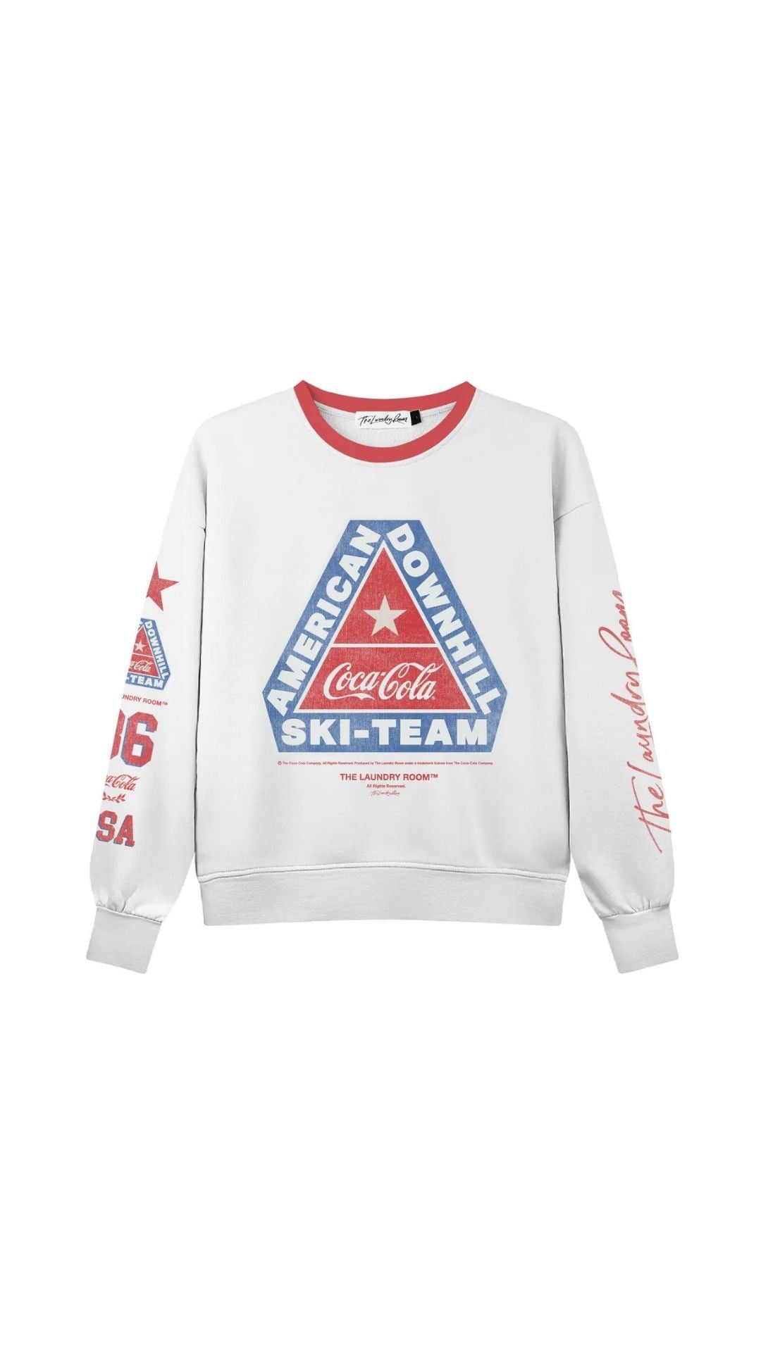 Coca Cola Downhil Ski - Classic Crewneck Sweater - White & Red & Blue