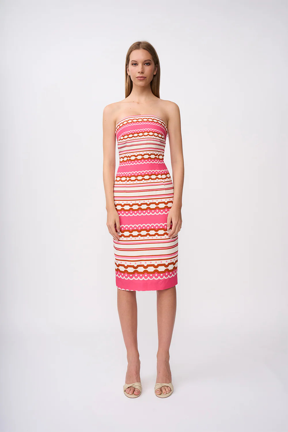 Melina Mosaic Midi Dress - Pink Red Multi