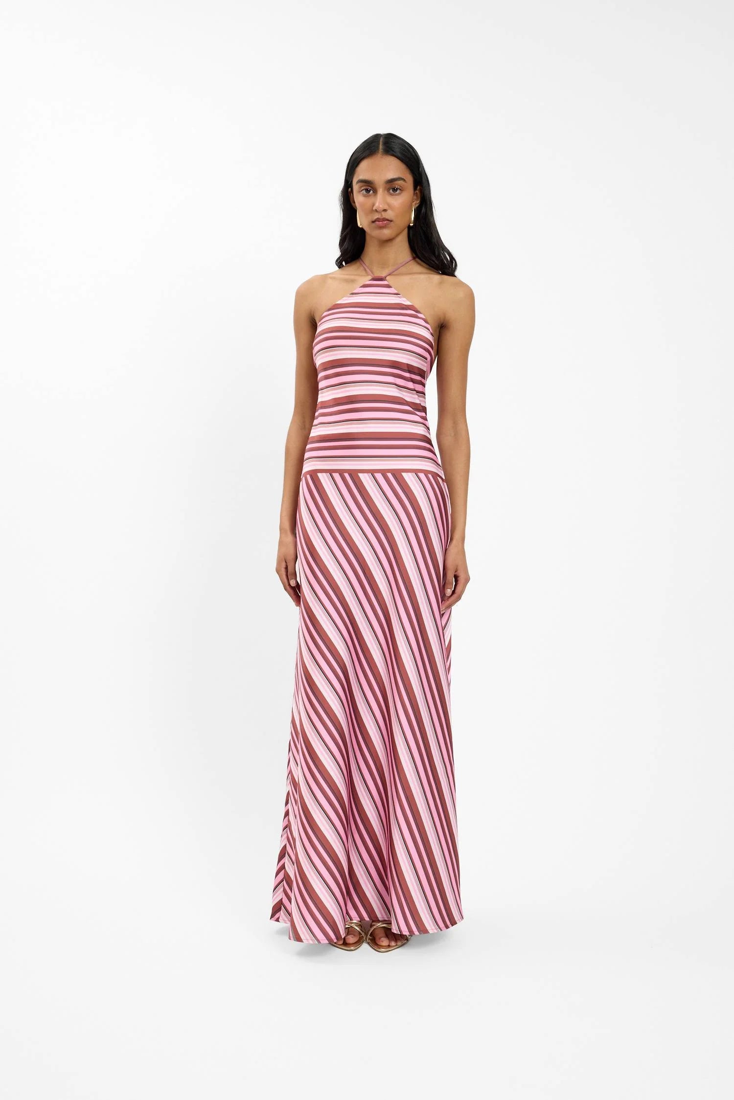 Halter Maxi Dress - Magenta Stripe