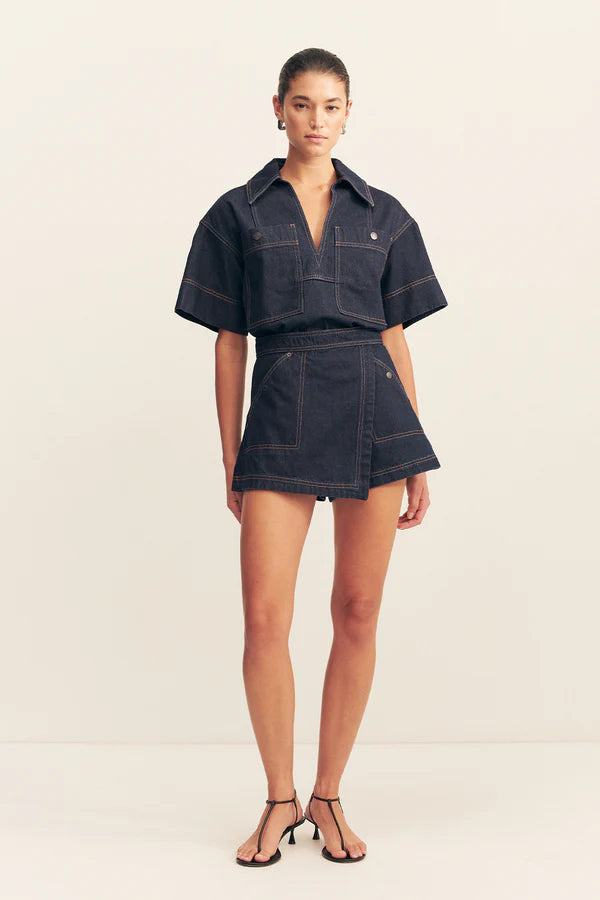 RITA WRAP DETAIL SKORT - DEEP INDIGO