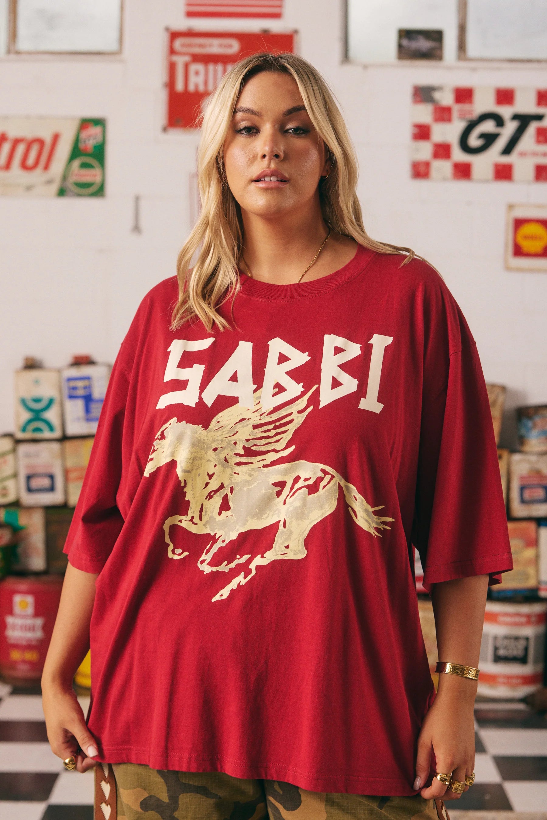 THE VERY OVERSIZED RHINESTONE TEE - RED