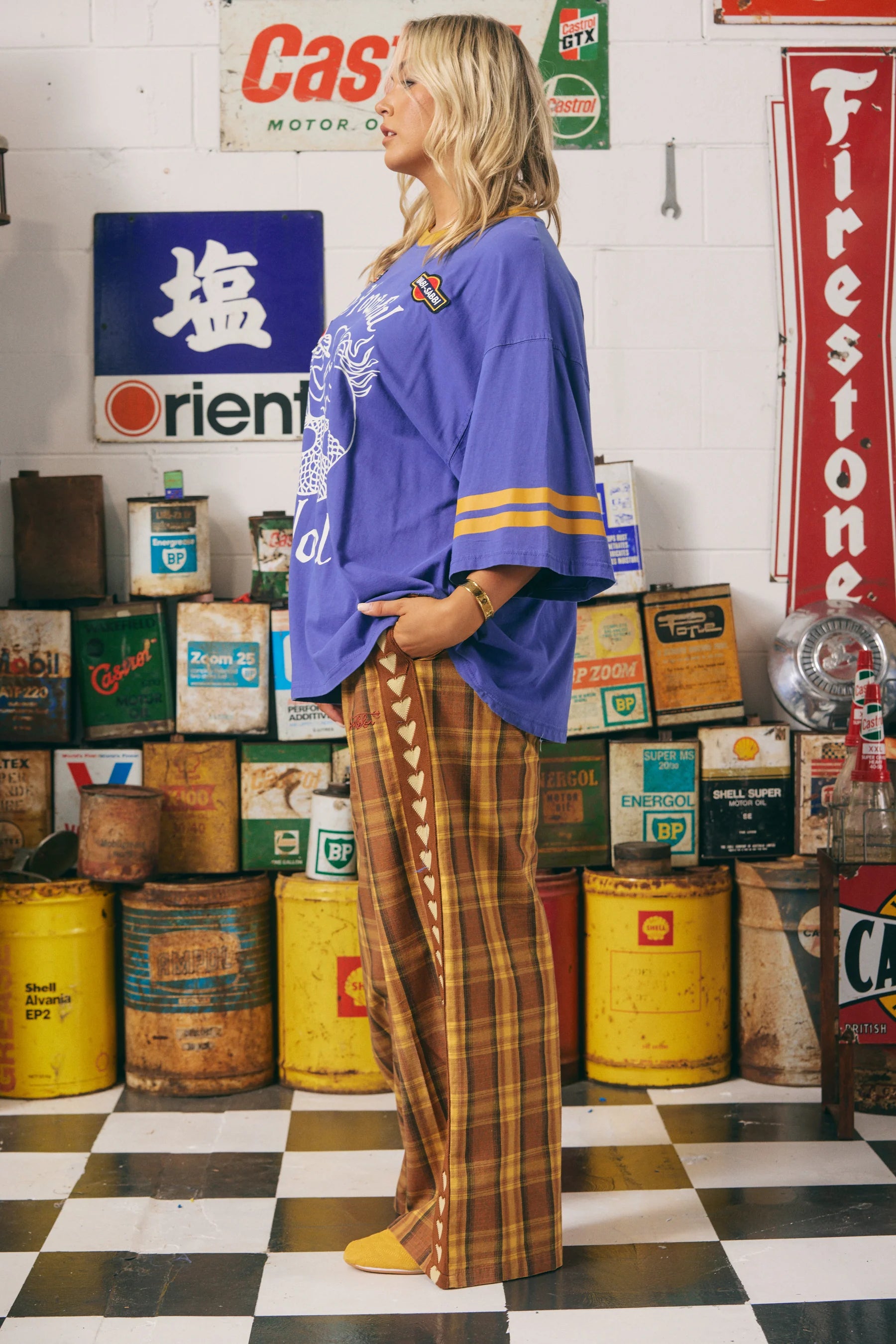 THE CANVAS RAVING HEARTS PANTS - TARTAN MUSTARD