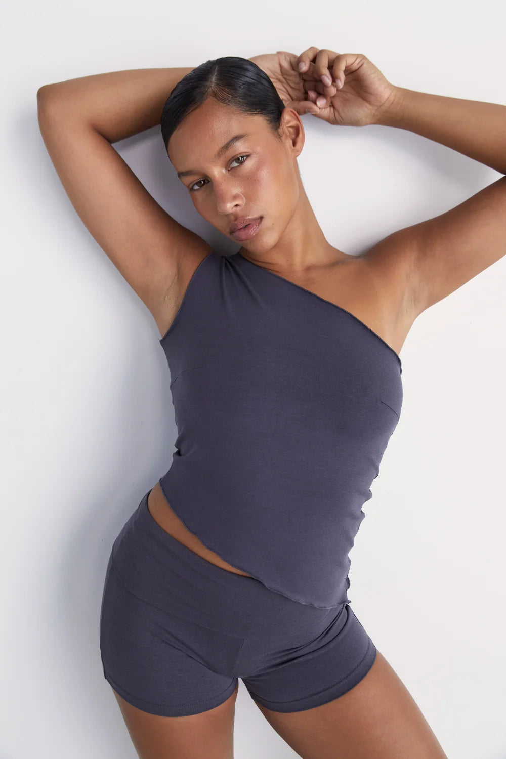 One Shoulder Asym Hem Tank - Slate
