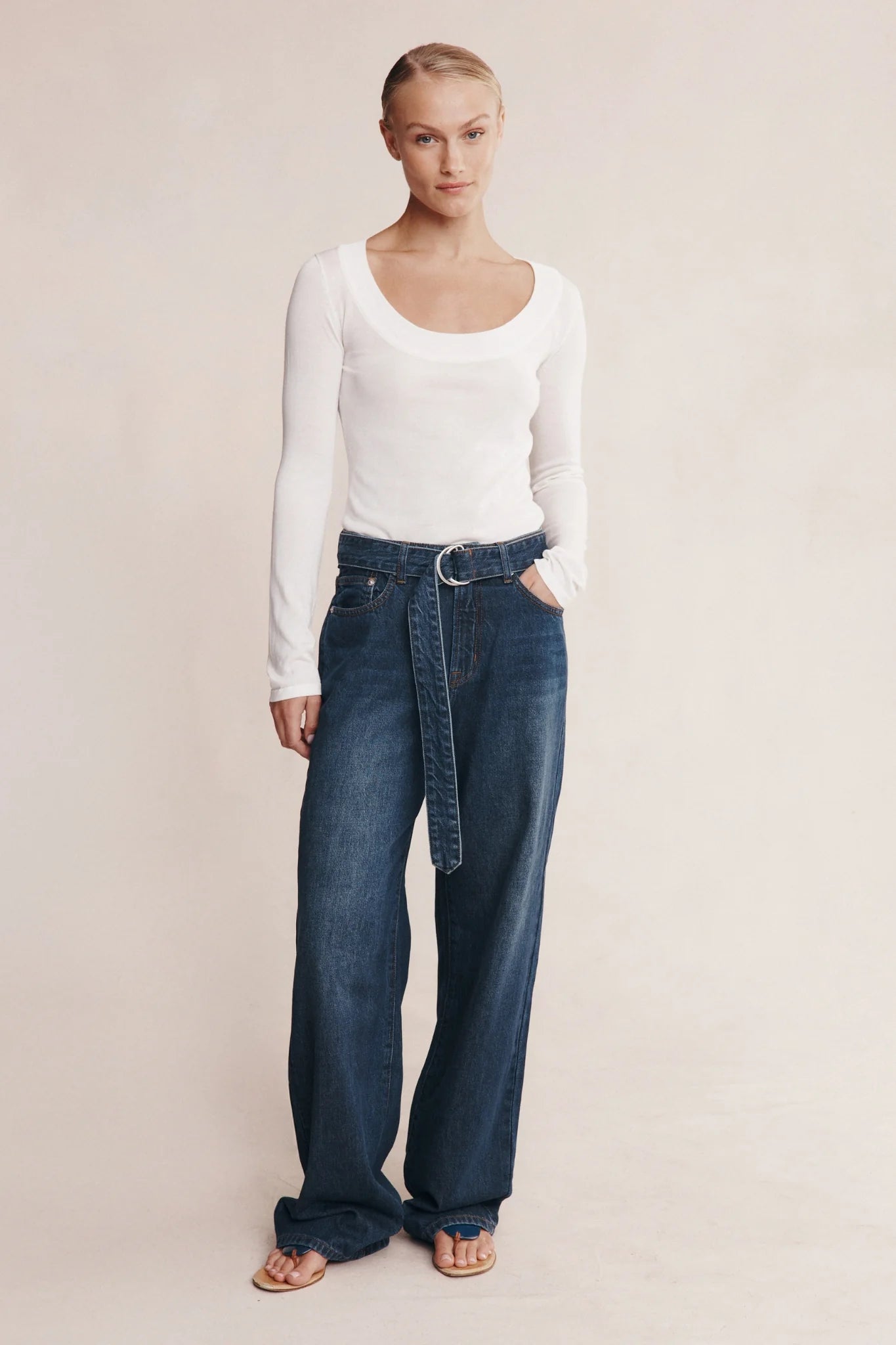 Belted Wide Leg Jean - Dark Wash