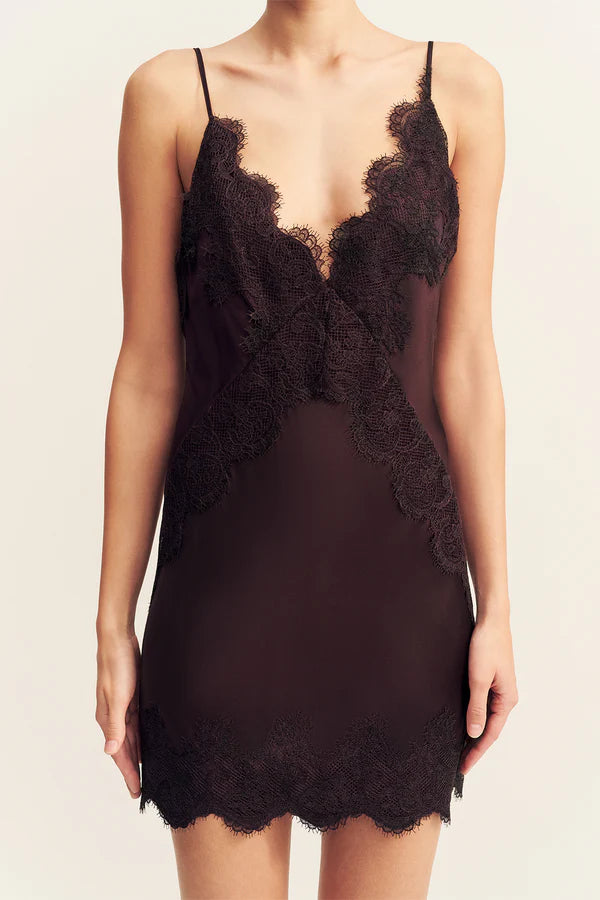 simona lace slip mini dress - espresso