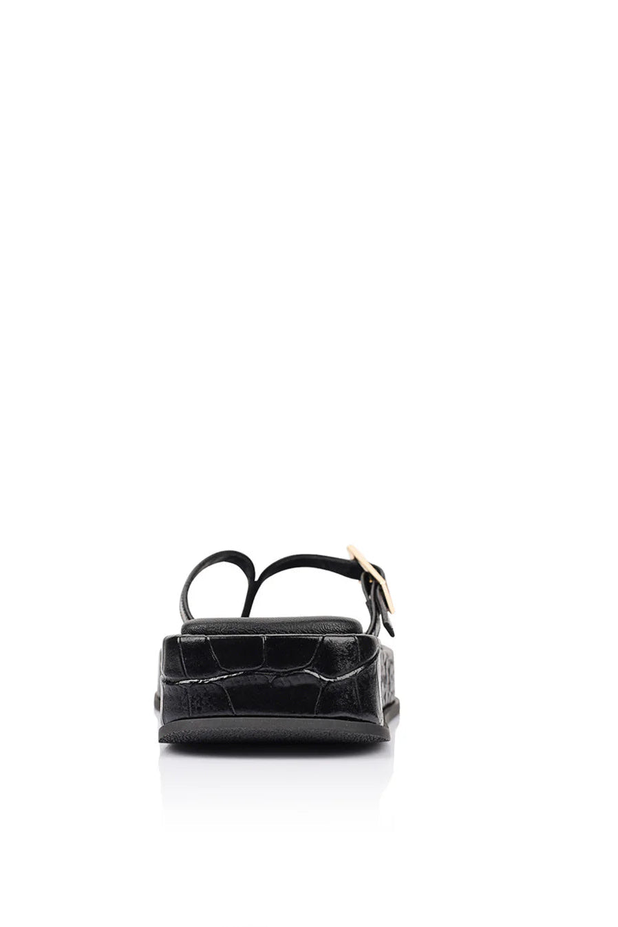 Josie Sandal - Black Croc-Embossed Leather