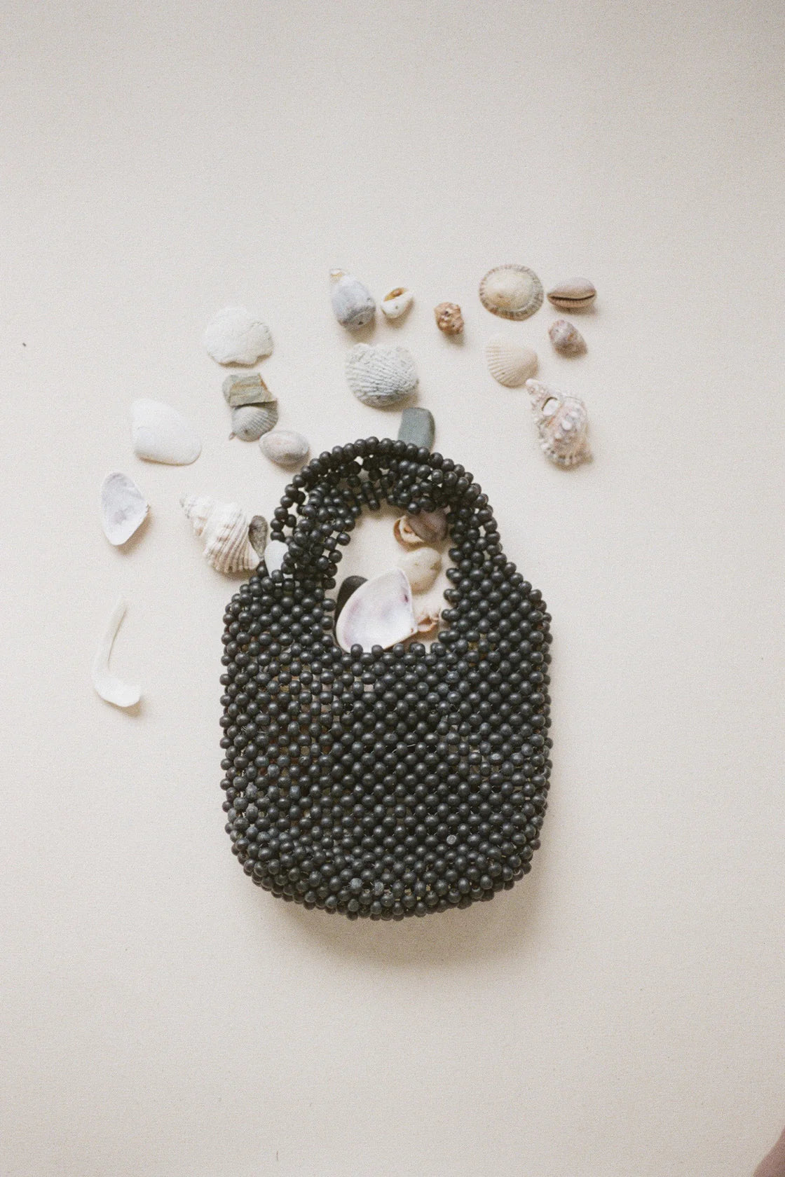 Small Beaded Bucket Bag - Black