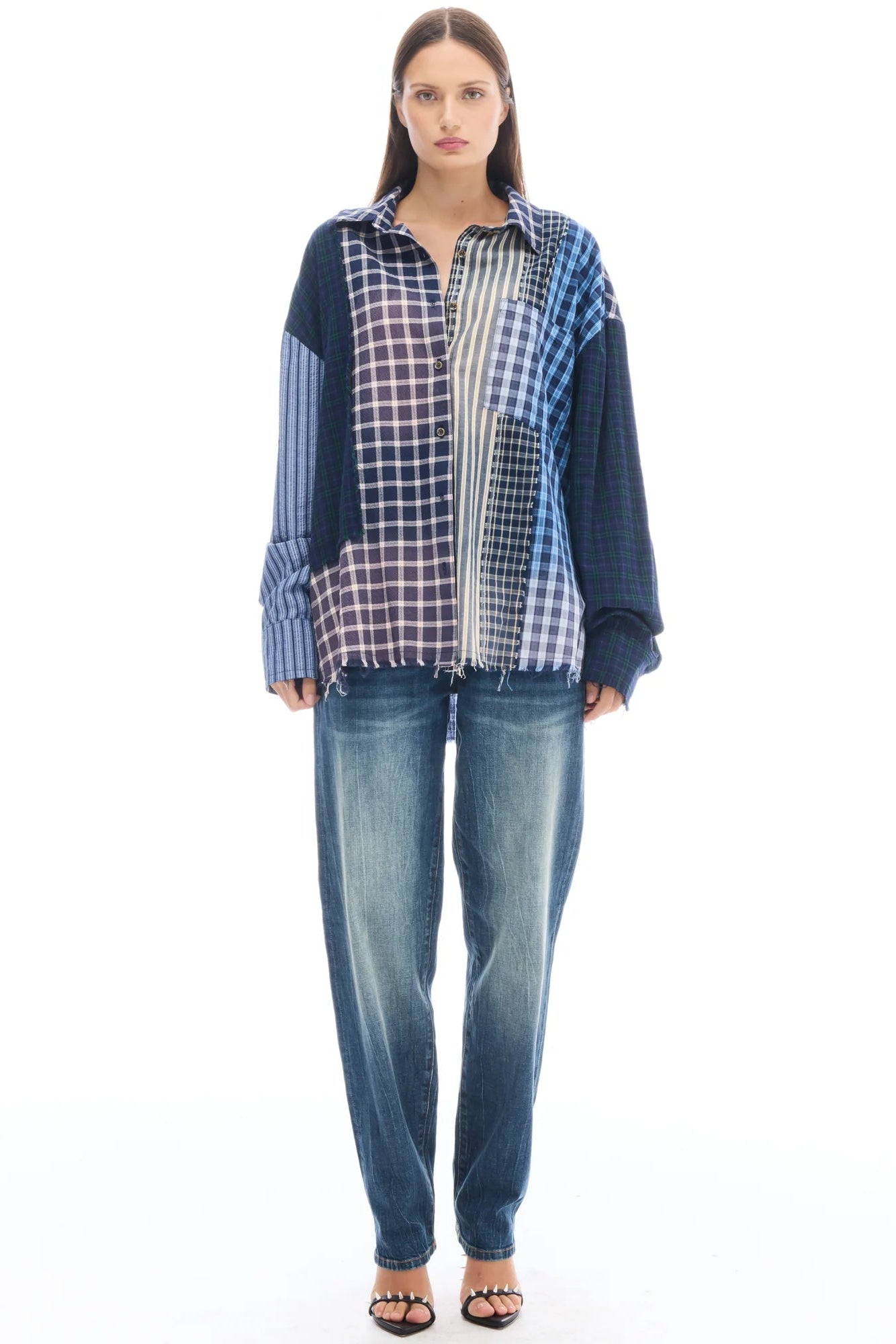 Patchwork Check Stripe Shirt