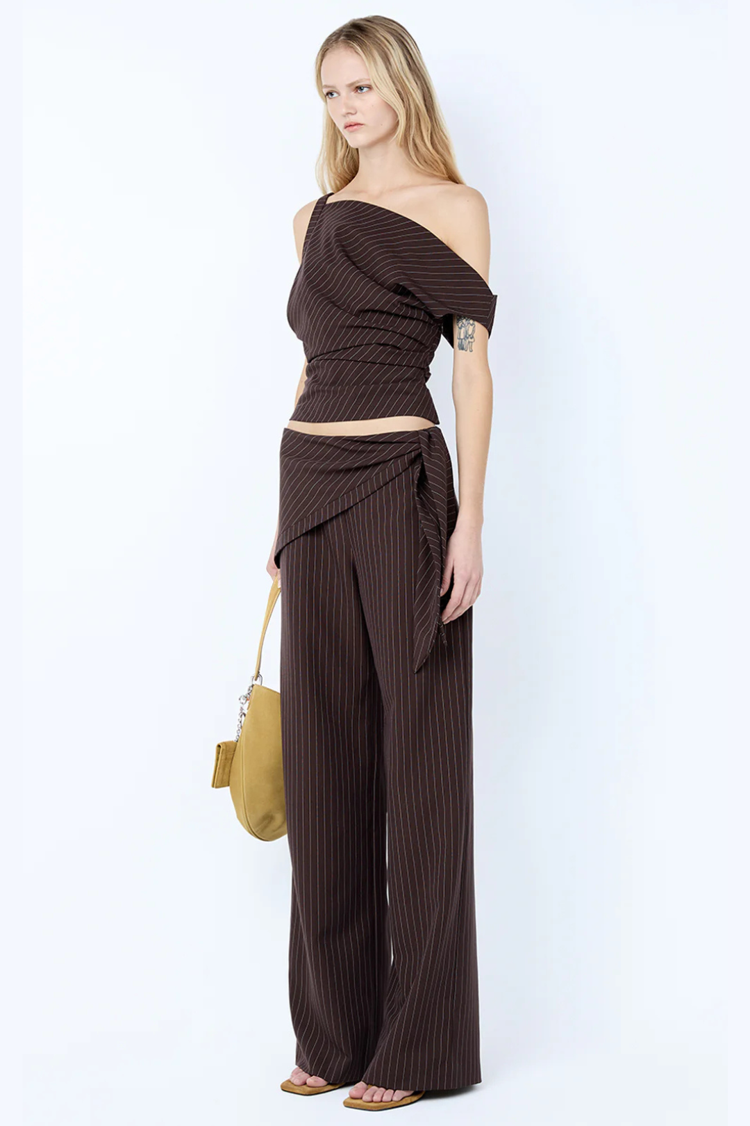 ANDRE ASYM TOP - CHOCOLATE PINSTRIPE