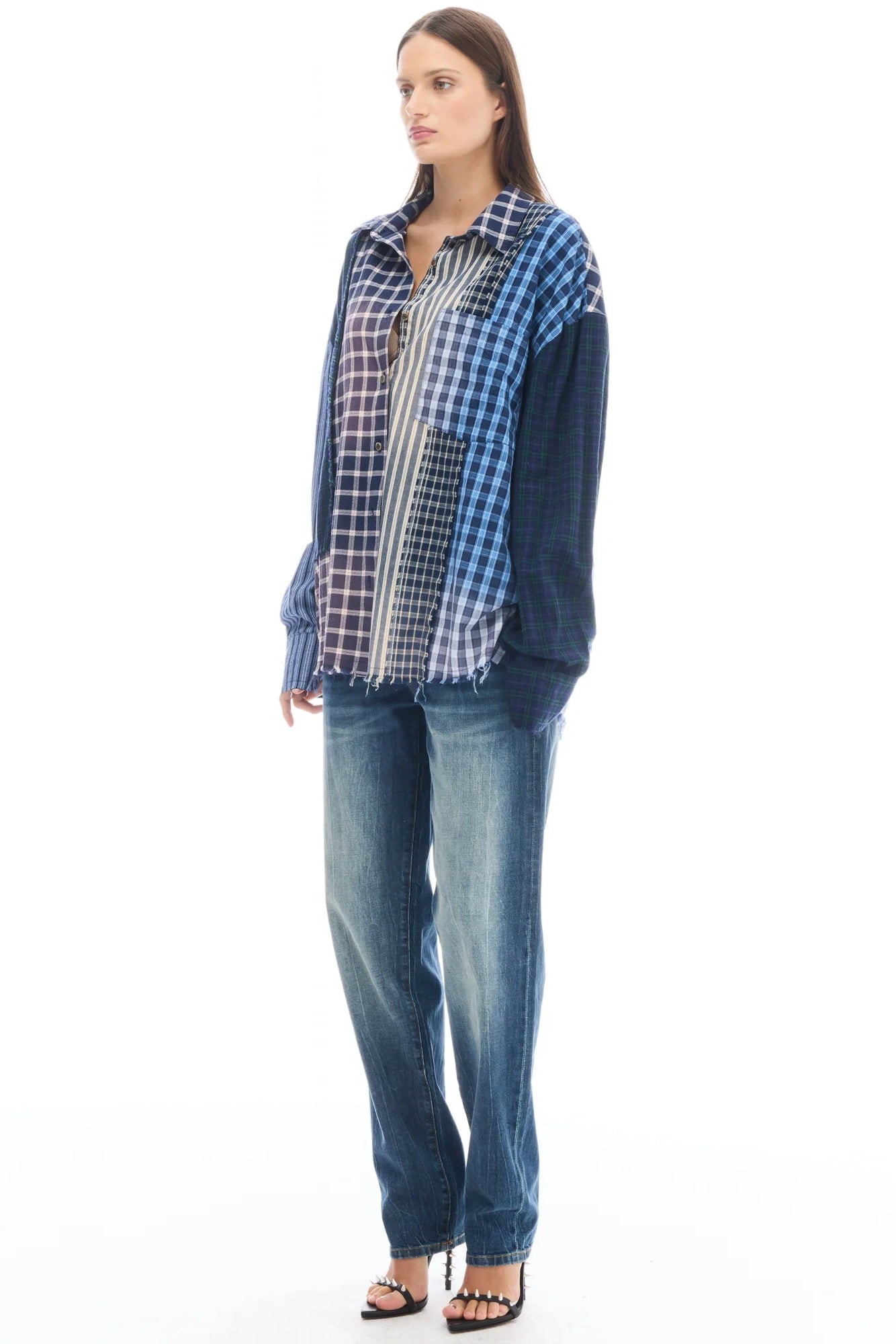 Patchwork Check Stripe Shirt