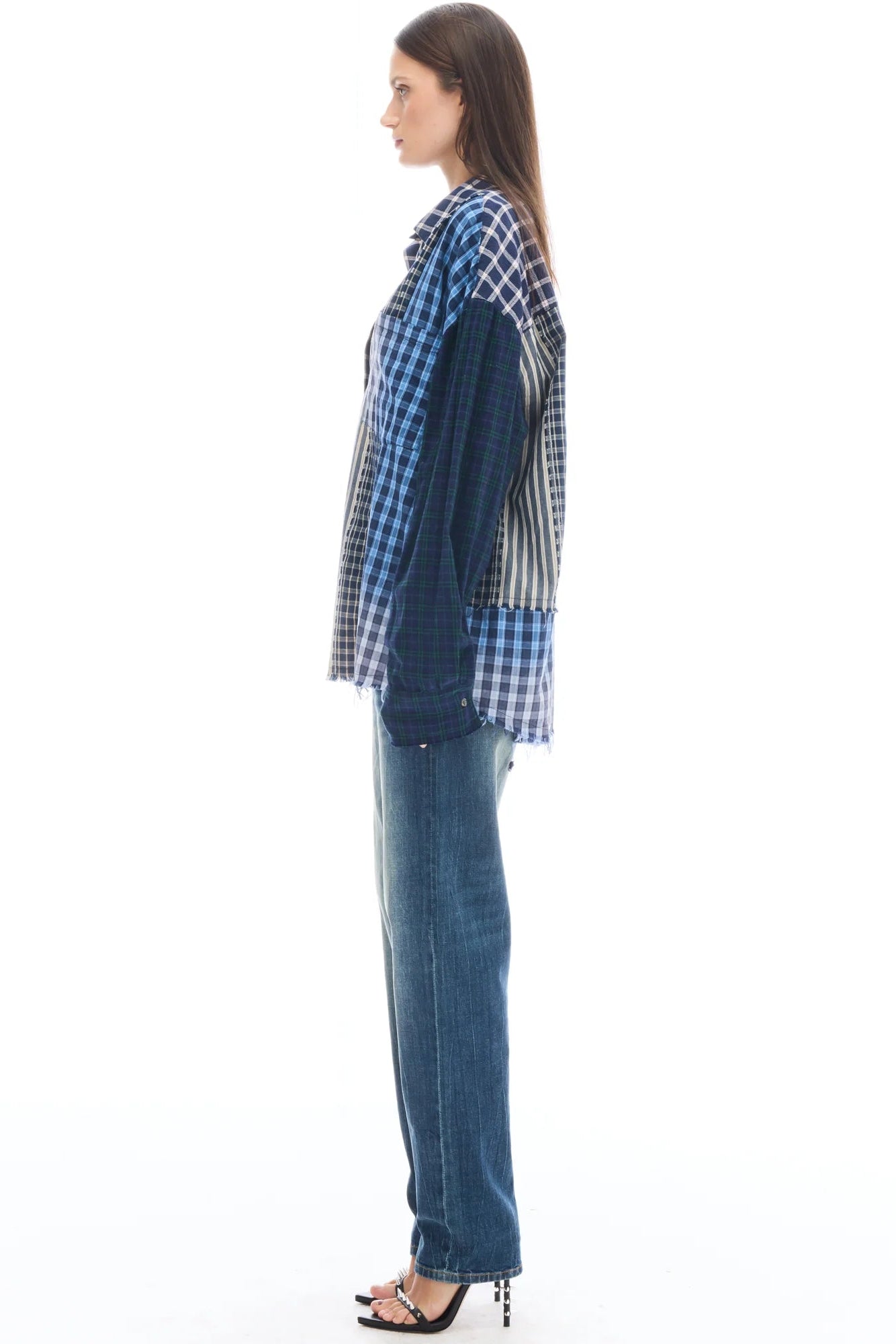 Patchwork Check Stripe Shirt