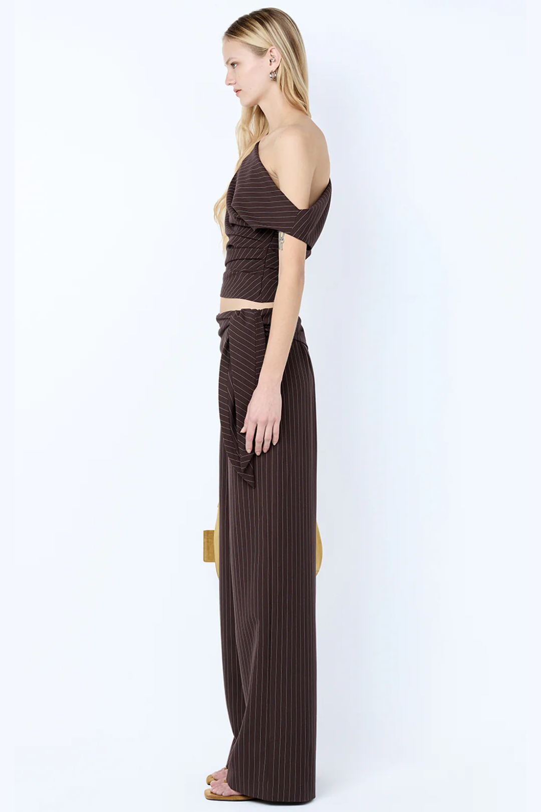 ANDRE ASYM TOP - CHOCOLATE PINSTRIPE