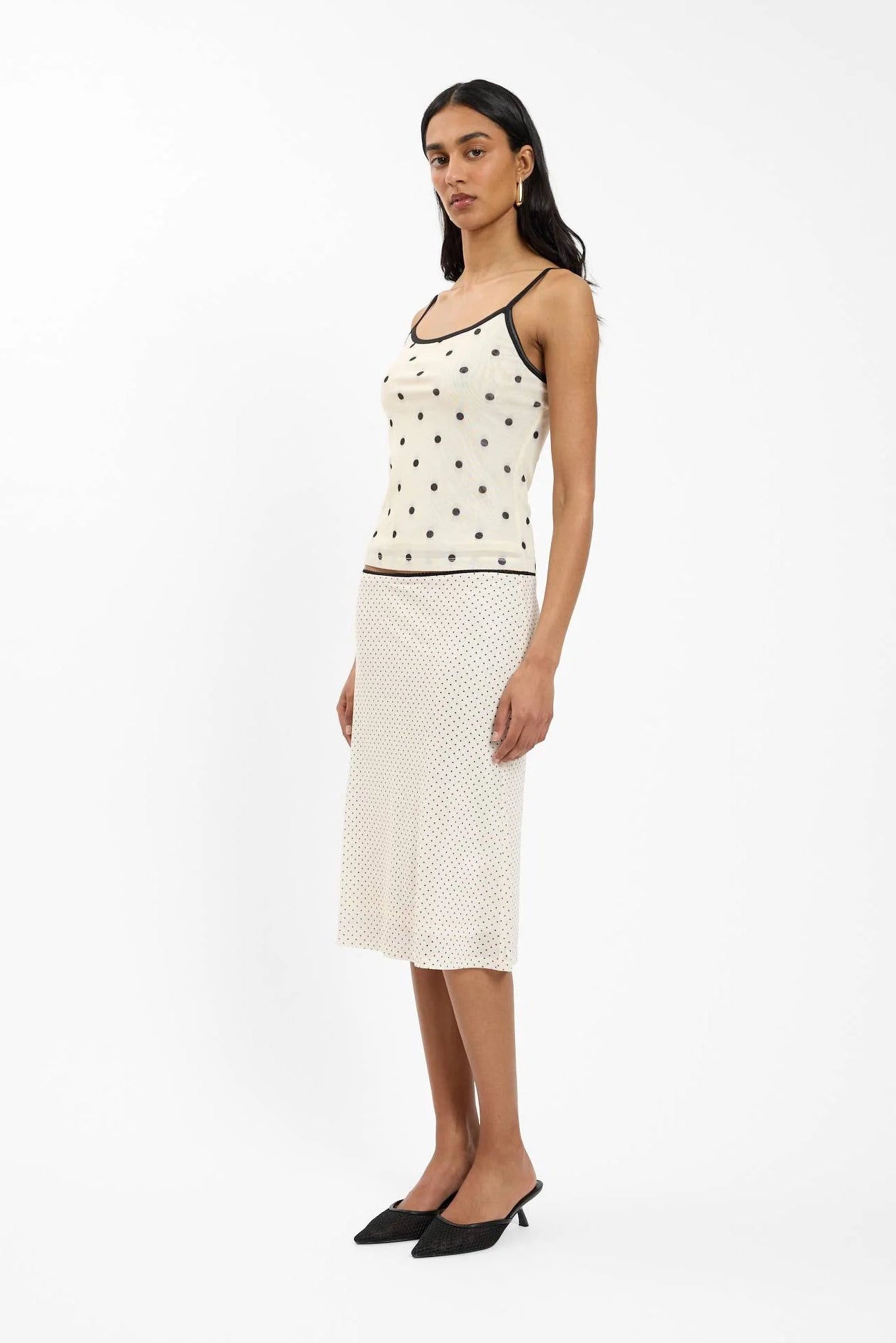 Midi Skirt - Mesh Ivory Polka