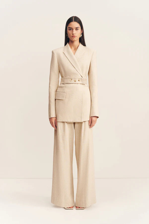 Newman Hourglass Double Breasted Blazer with Belt - Parchment