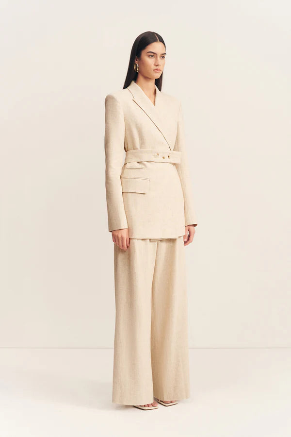 Newman Hourglass Double Breasted Blazer with Belt - Parchment
