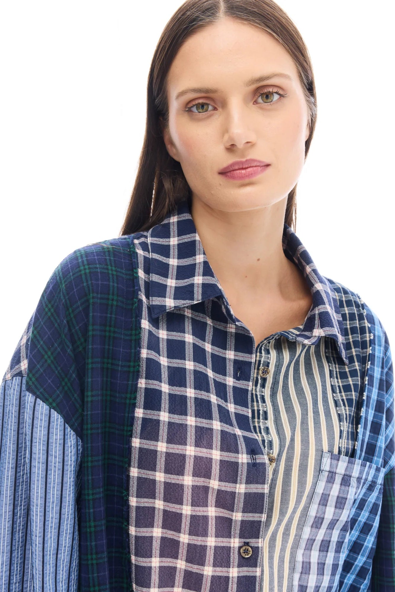 Patchwork Check Stripe Shirt