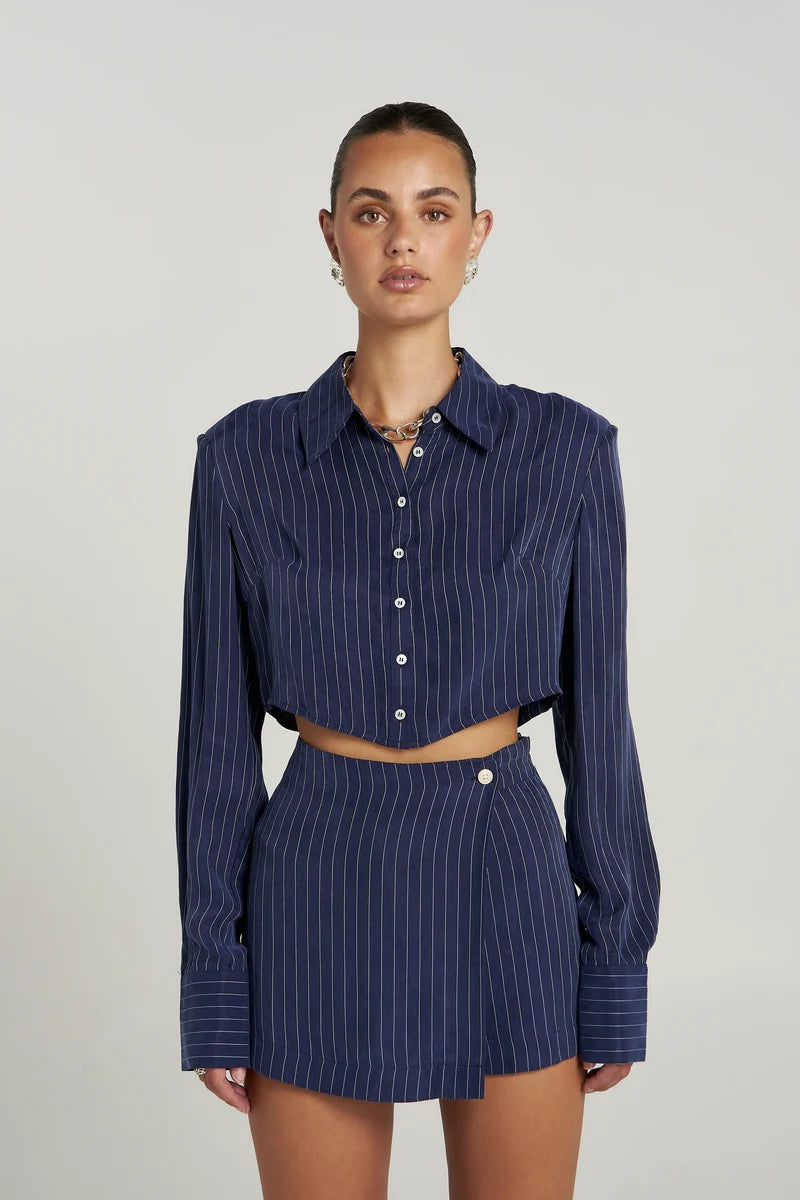 ASYM SKORT - NAVY PINSTRIPE