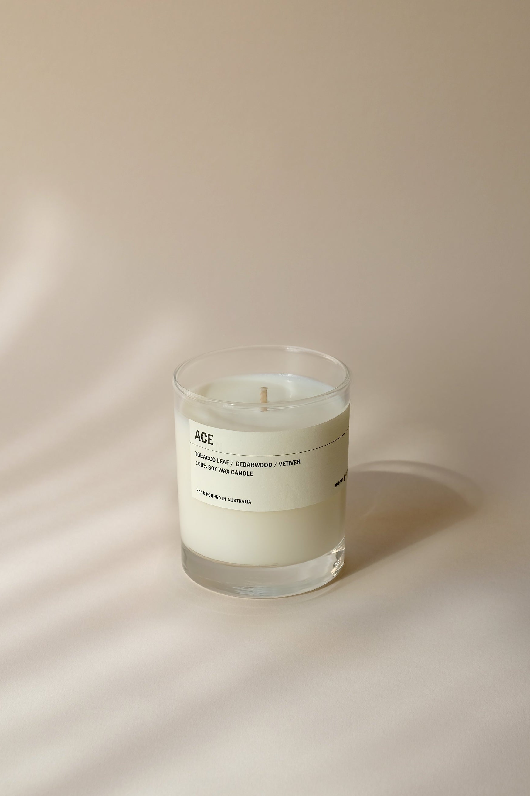 ACE: Tobacco Leaf / Cedarwood / Vetiver Clear Candle 300g