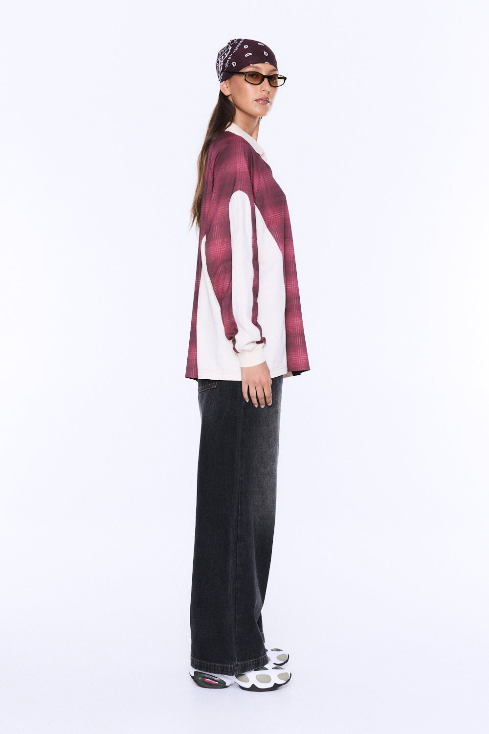 JOSIE LONG SLEEVE POLO - BURGENDY CHECK