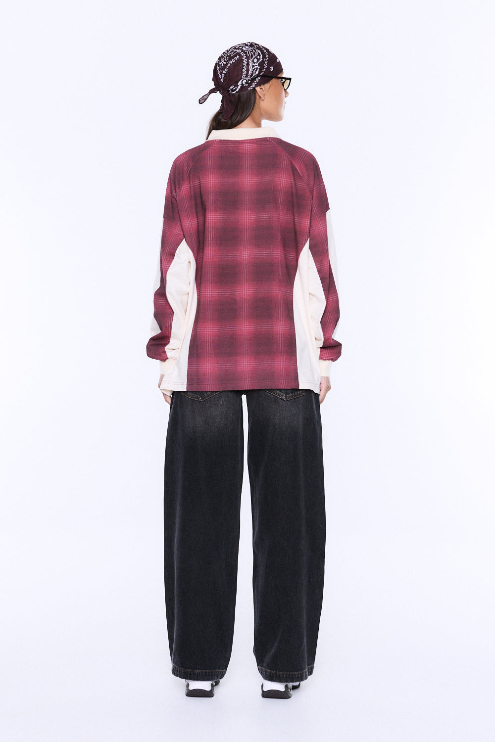 JOSIE LONG SLEEVE POLO - BURGENDY CHECK