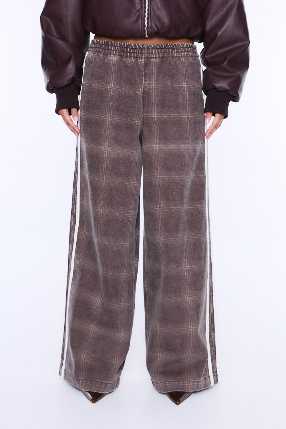 MYLA WIDE LEG PANT - BURGENDY CHECK