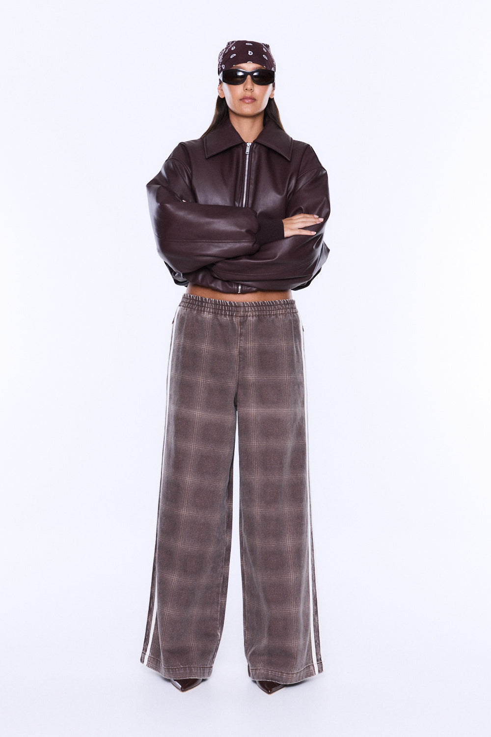 MYLA WIDE LEG PANT - BURGENDY CHECK