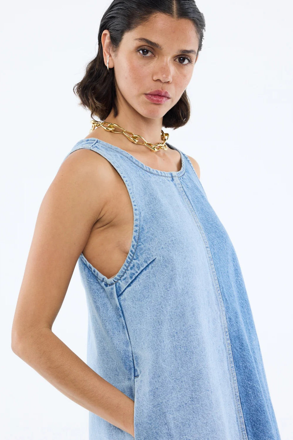 LIA SPLICED DENIM DRESS