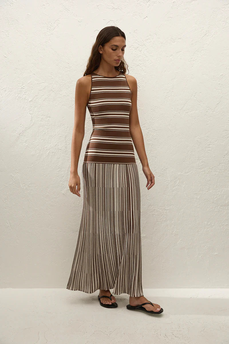 Tore Maxi Dress - Ombre Stripe Macro Carob