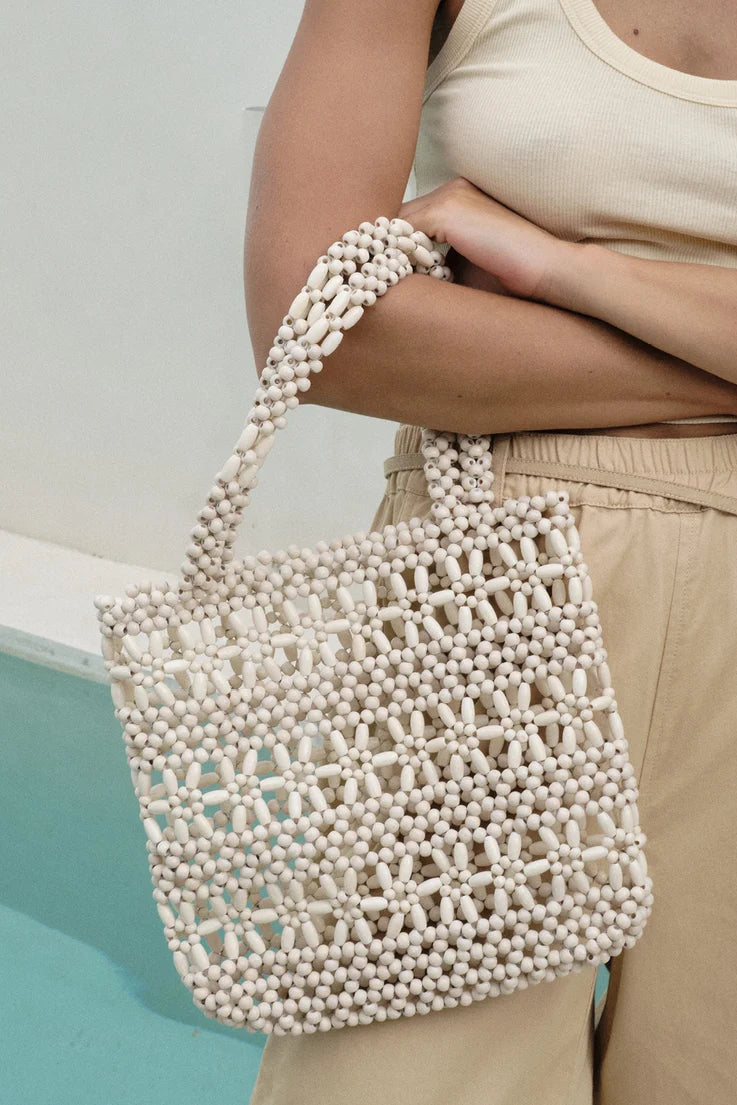 Flower Beaded Bag Cream