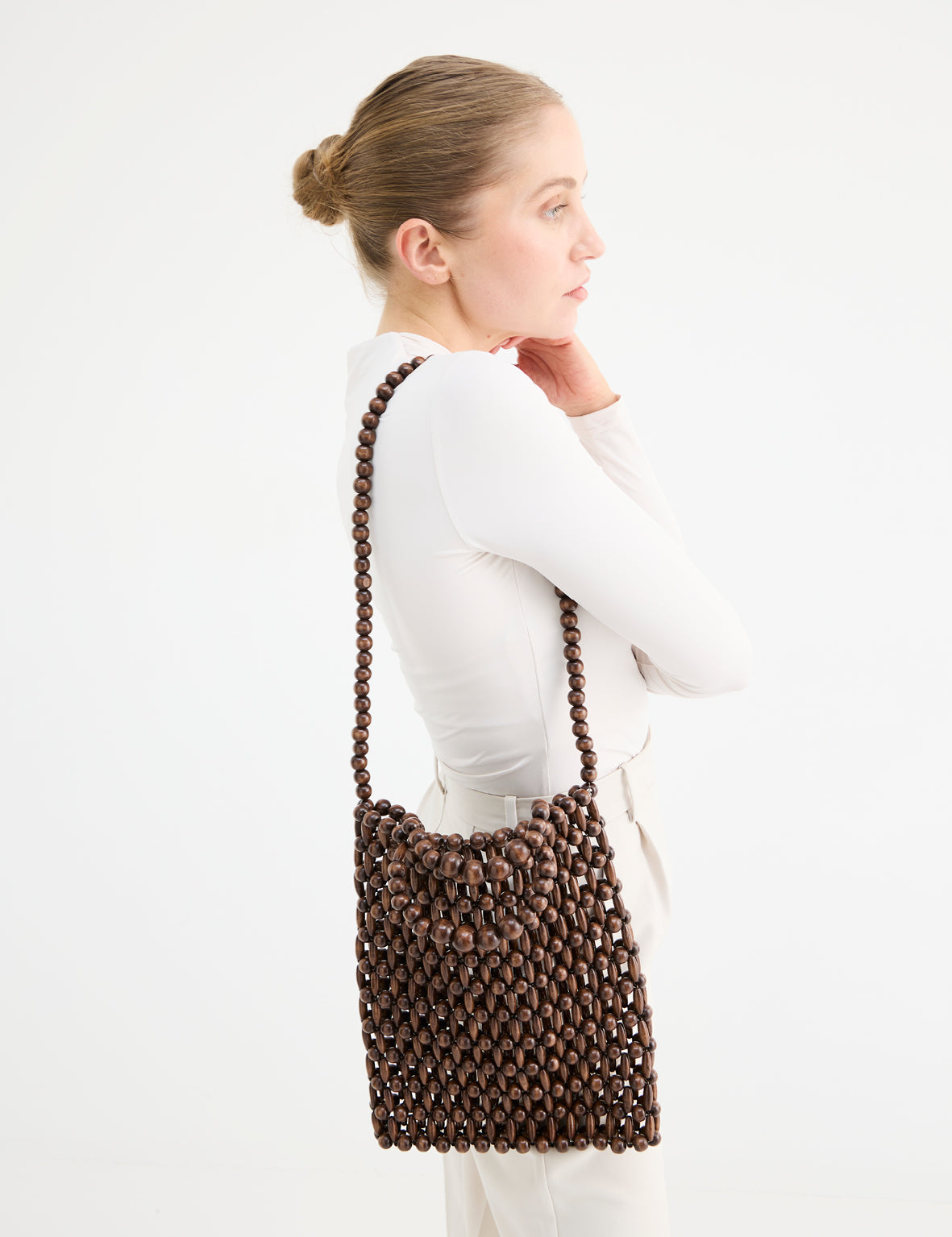 GIA BEADED TOTE BAG - BROWN
