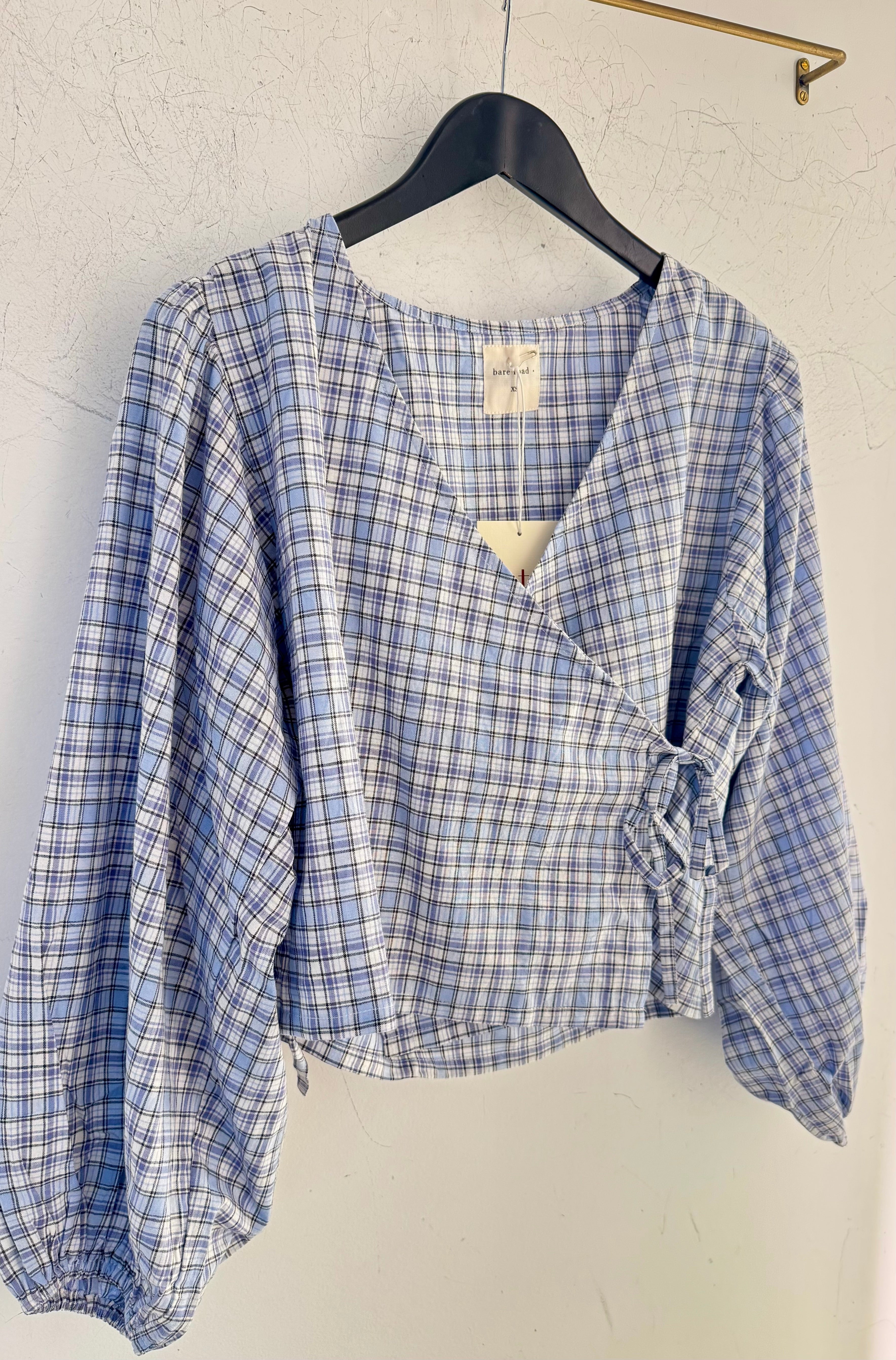 ELLA WRAP TOP - CLOUD PLAID