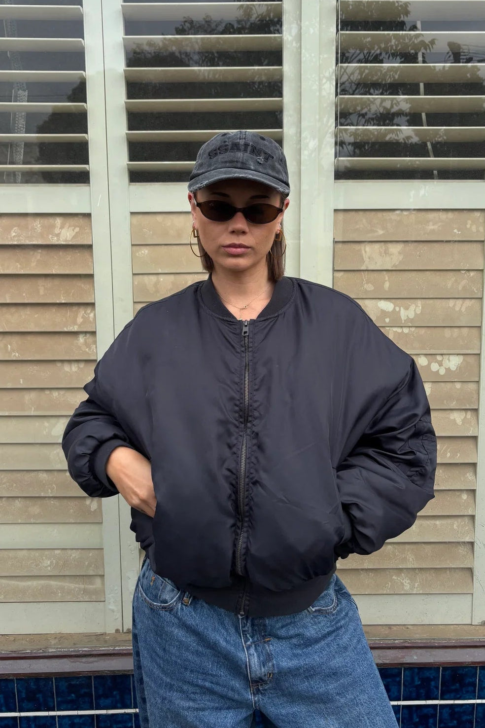 SŚAINT LOGO CAP - BLACK ACID WASH