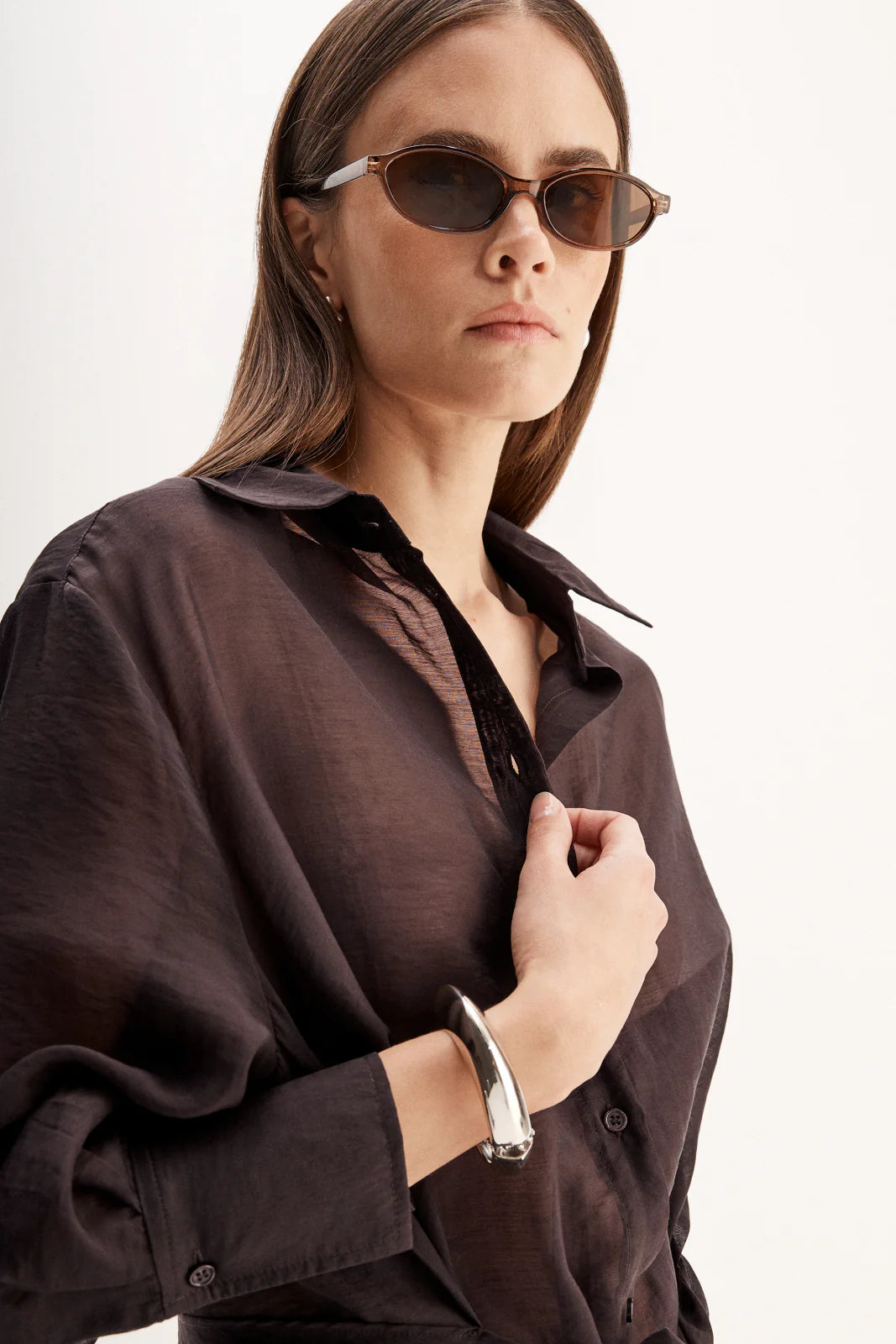 Sailor Brown Sheer Shirt Dress - Chocolate