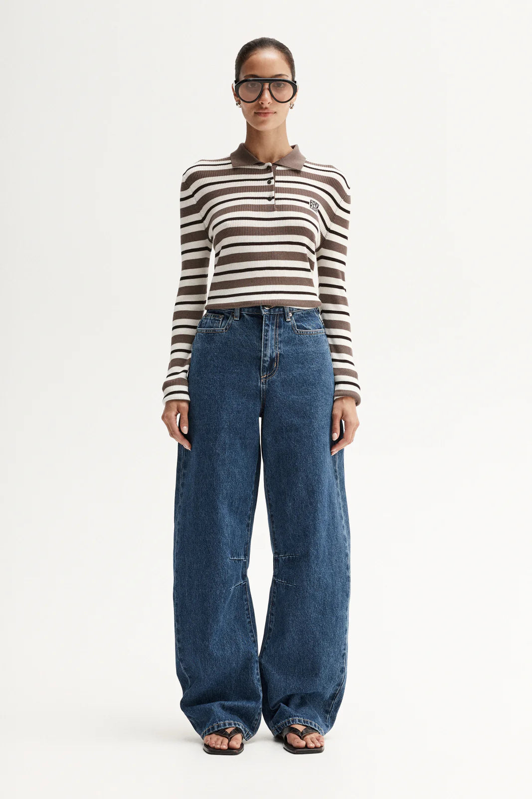 Ana Long Sleeve Polo - Chocolate Multi Stripe