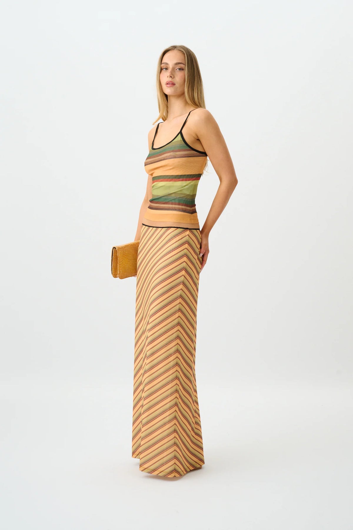 Maxi Skirt | Mesh Gold Stripe