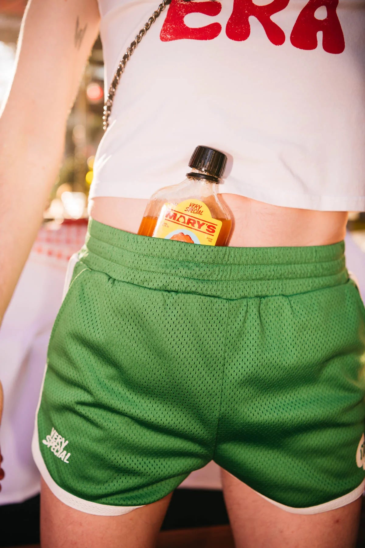 Green Greasy Mesh Scallop Short