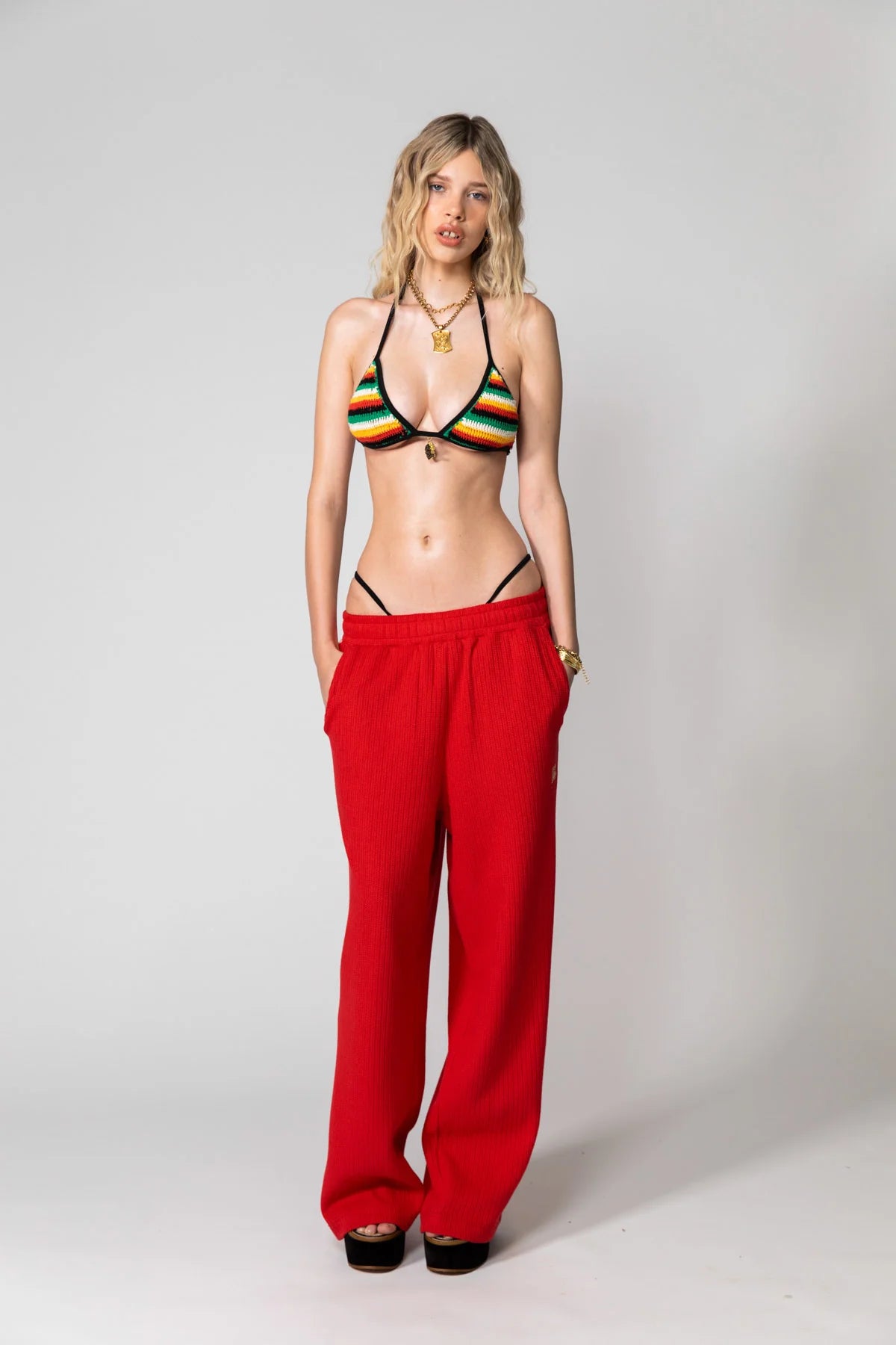Red Knitted Baggy Pants