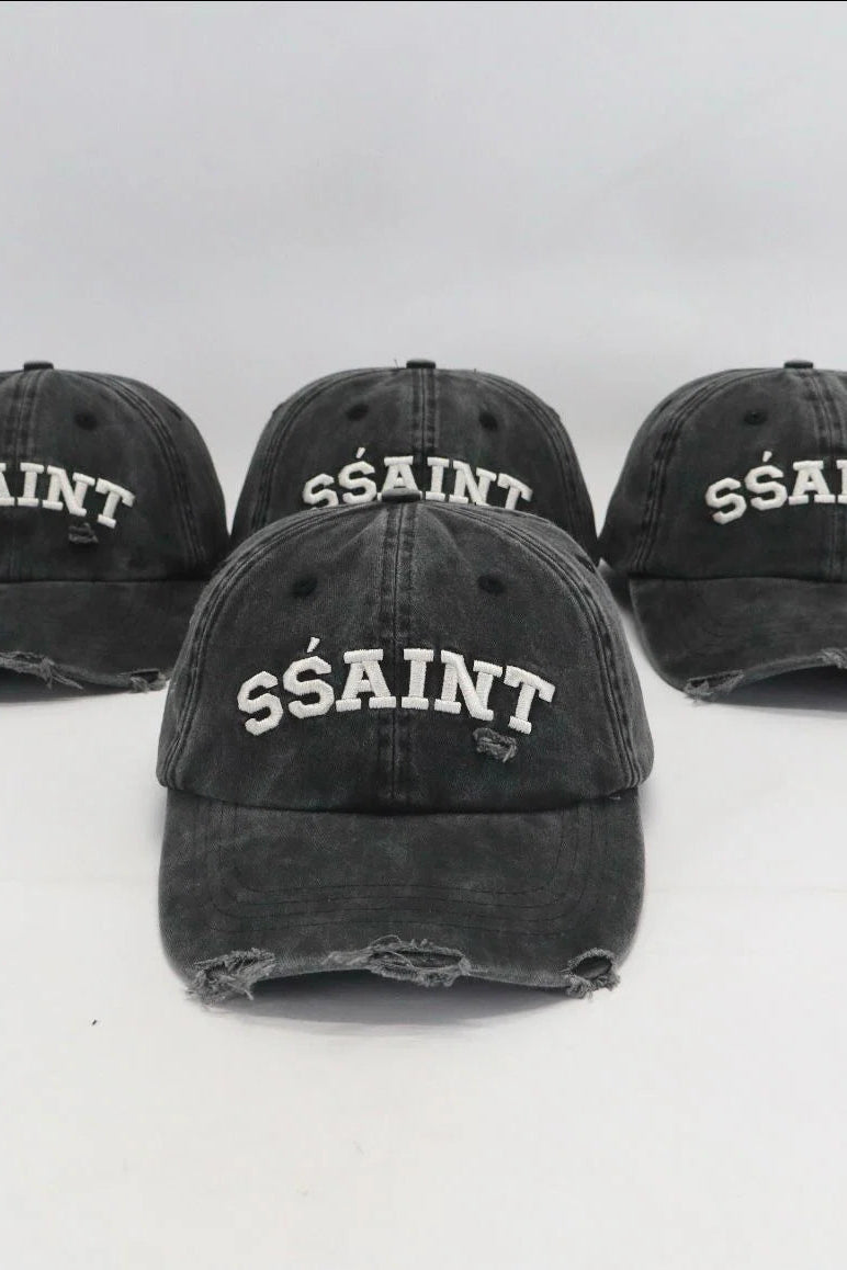 SŚAINT LOGO CAP - BLACK & CREAM ACID WASH