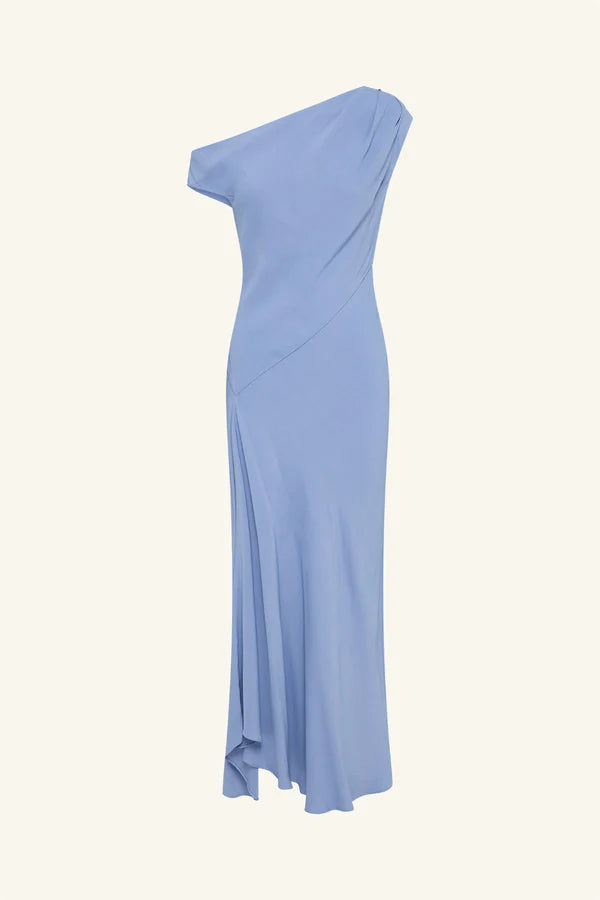 rio asymmetrical draped midi dress - cornflower blue