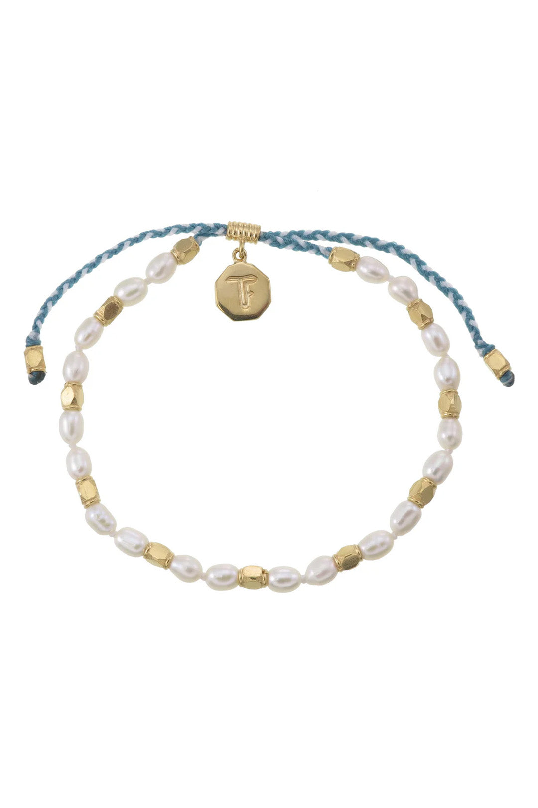 MINI PEARLS - HAND KNOTTED BRACELET - GREEN AND WHITE CORD - GOLD