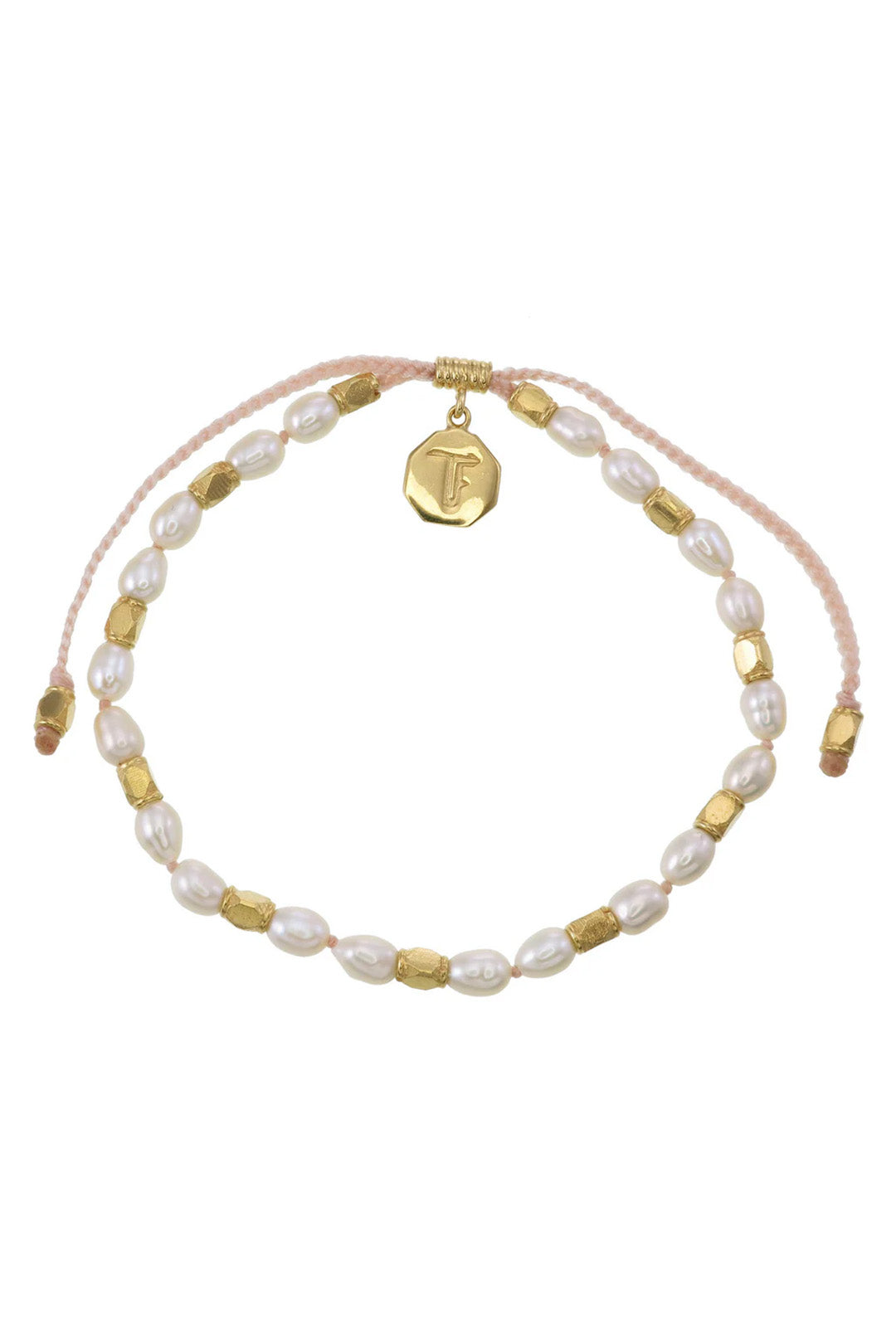 MINI PEARLS - HAND KNOTTED BRACELET - PALE PINK CORD - GOLD