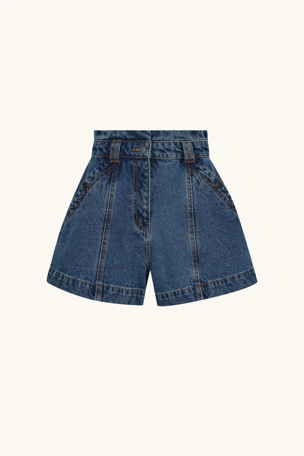RAQUEL HIGH WAISTED FLARE SHORT - VINTAGE BLUE