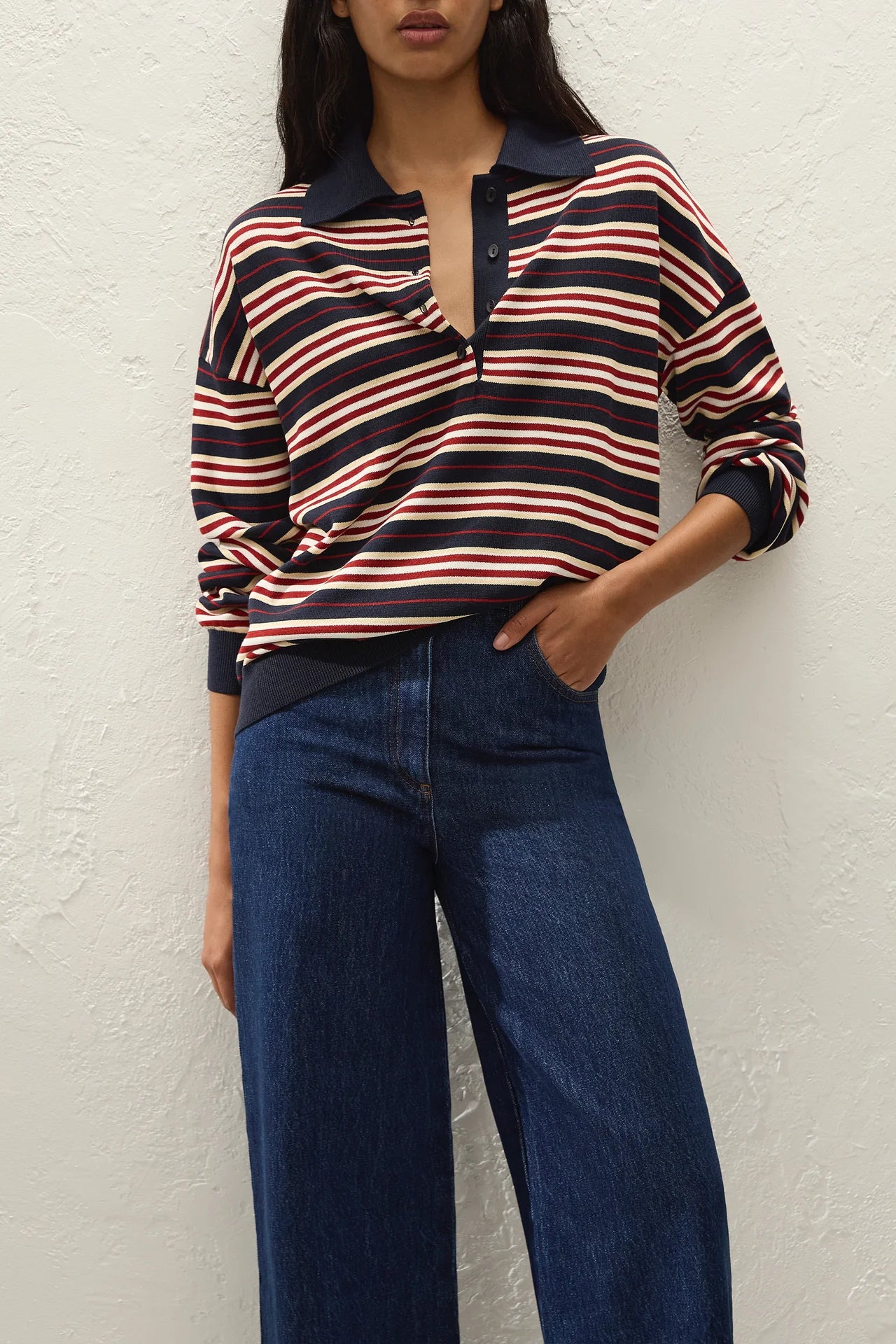 Harlow Oversized Polo Cila Stripe Navy