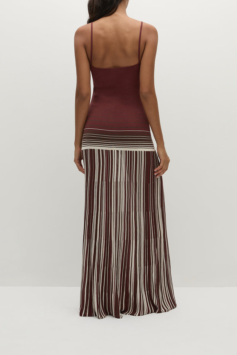 CECILE MAXI DRESS ACCORDION STRIPE BORDEAUX