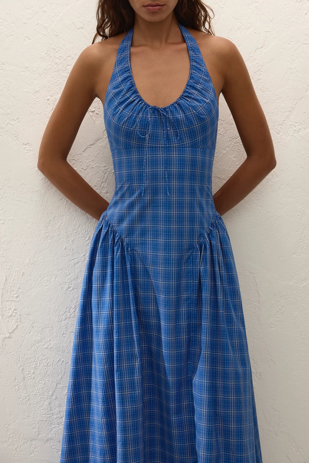 Del Ros Midi Dress Flor Check Cobalt