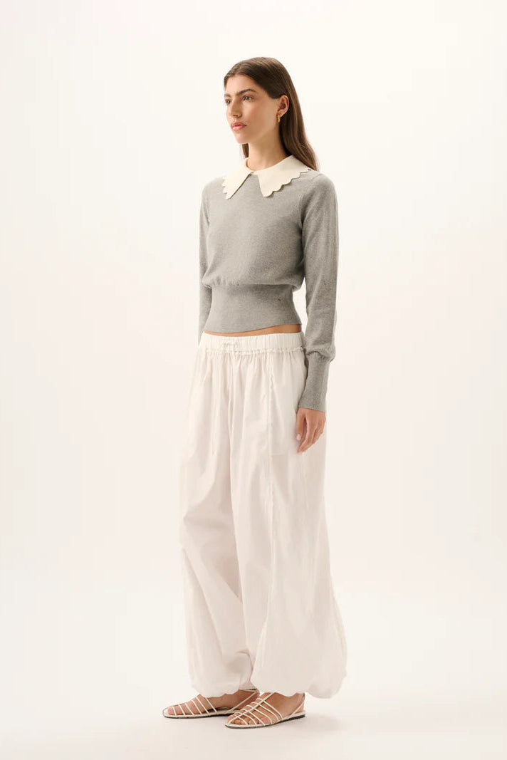 GRACIE KNIT TOP - Grey Marle