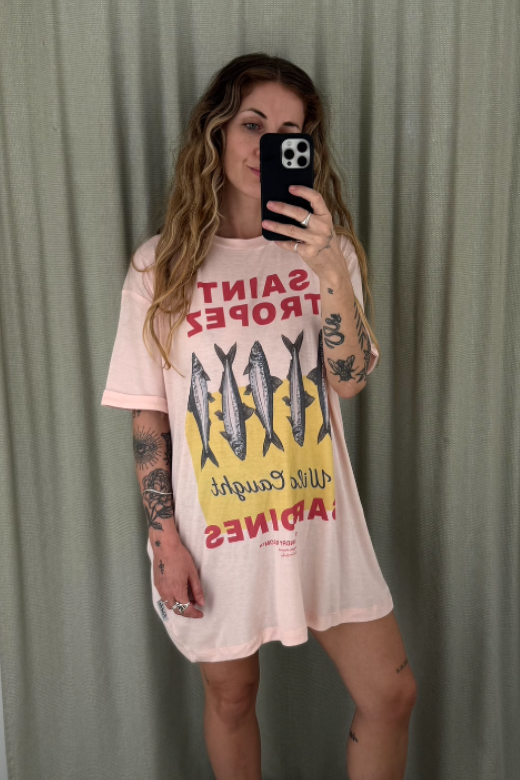Saint Tropez Sardines Oversized Tee - Blush Pink