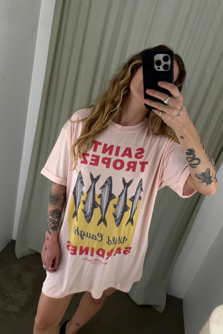 Saint Tropez Sardines Oversized Tee - Blush Pink