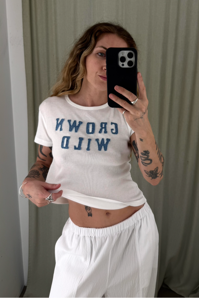 Grown Wild Denim Baby Tee - White